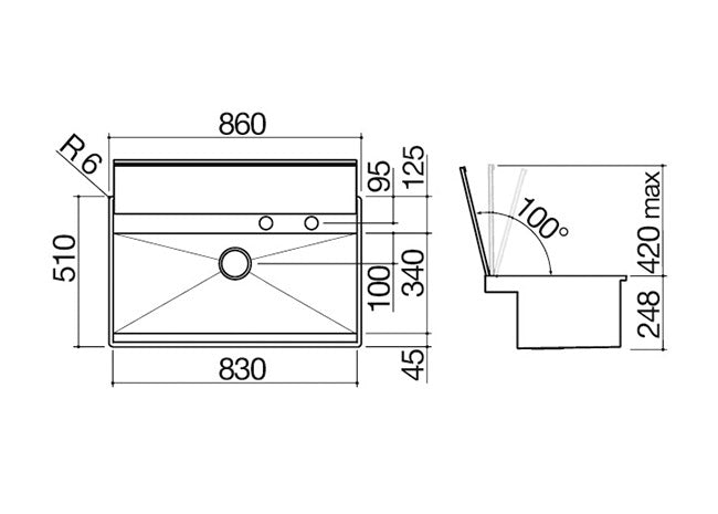 BUILT IN SINK + MIXER LAB 90 CM