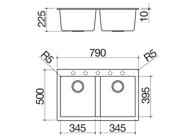 BUILT IN SINK BUILT-IN 2-BOWL 79X50CM