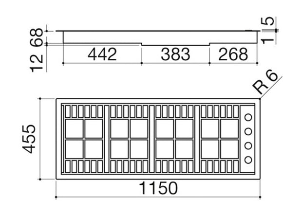 LAB BUILT IN HOB BLACK GRILL 120CM