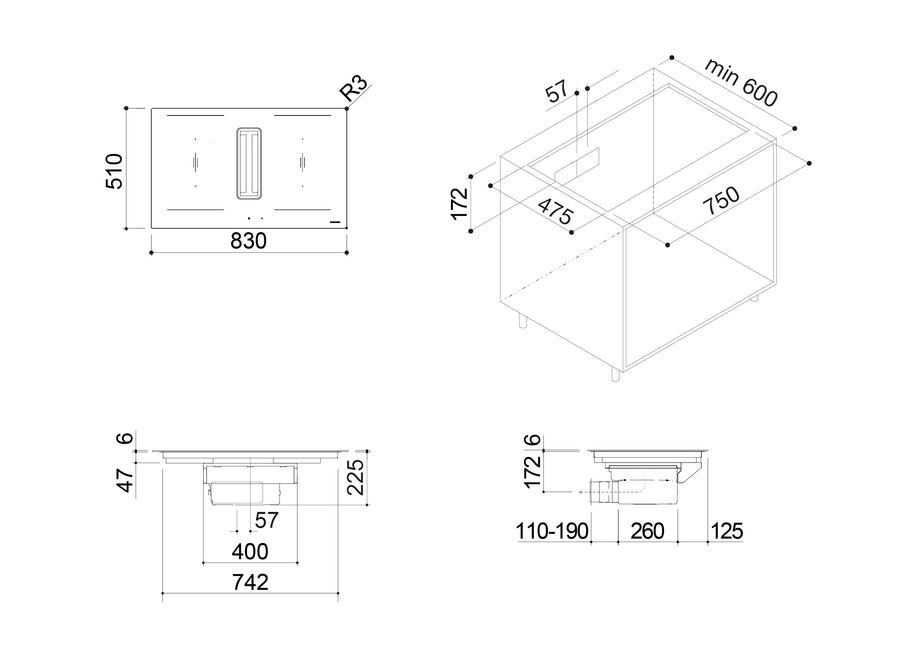 80 CM ZERO ADVANCE BUILT-IN AND FLUSH INTEGRATED COOKER HOOD NERO