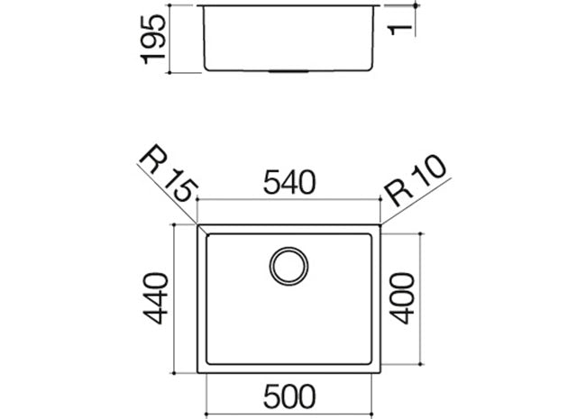 BUILT-IN UNDERMOUNTED SQUARE BOWLS 50X40CM R15