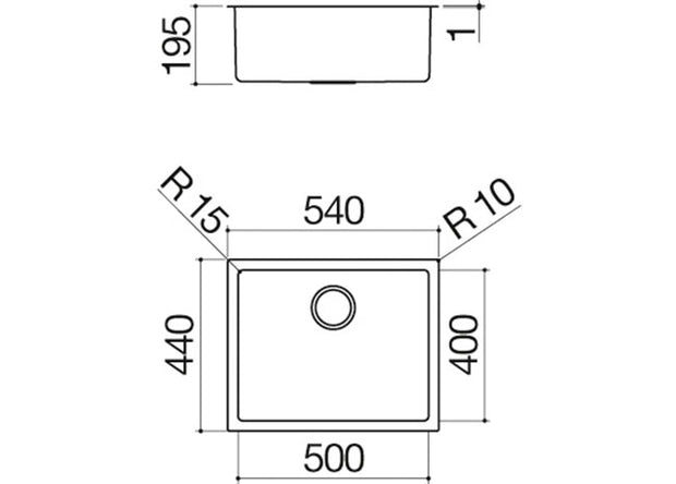 BUILT-IN UNDERMOUNTED SQUARE BOWLS 50X40CM R15