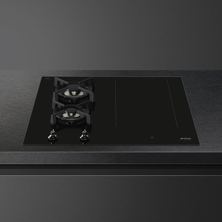 MIXED HOB BLACK GLASS CLASSICA ULTRA LOW PROFILE 65 CM 2 GAS 2 INDUCTION