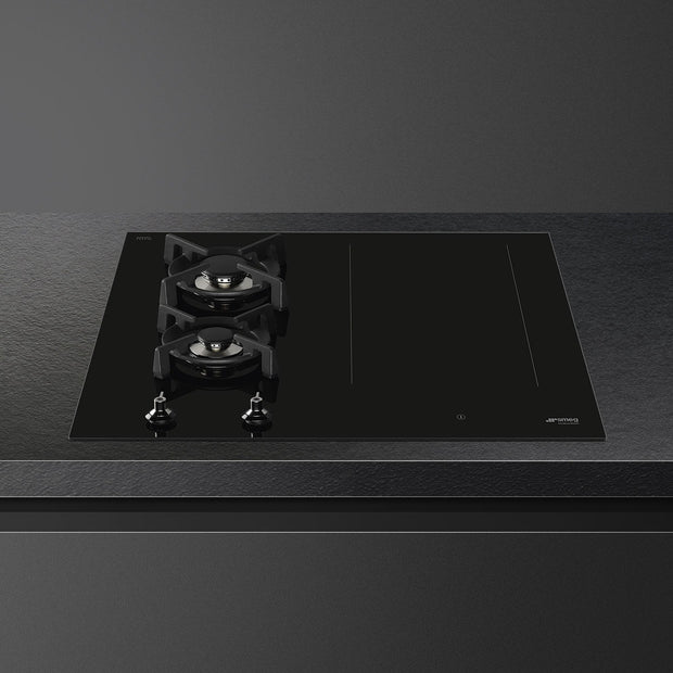MIXED HOB BLACK GLASS CLASSICA ULTRA LOW PROFILE 65 CM 2 GAS 2 INDUCTION