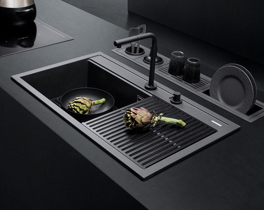 BUILT IN BARAZZA SINK BUILT-IN CITY GRANITE 90CM WITH TAP & KIT.ACC.