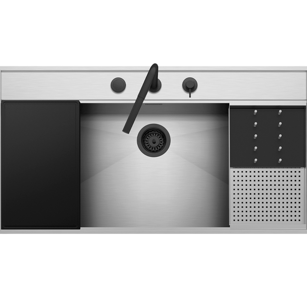 FLEXI SINK KIT FLUSH/BUILT-IN 86x56 1 BOWL INOX - SMART BLACK  POP UP