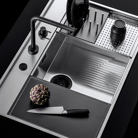 FLEXI SINK KIT FLUSH/BUILT-IN 86x56 1 BOWL INOX - SMART BLACK  POP UP