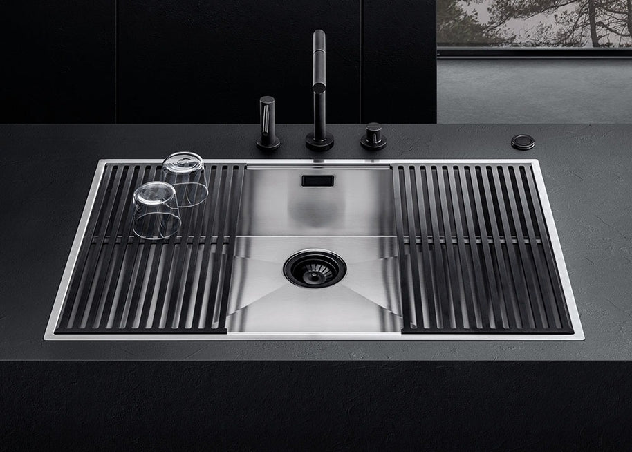 SQUARE BOWL R.0 WITH LOWERING FLUSH BUILT-IN 80X46CM INOX