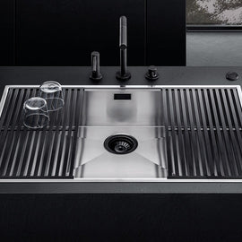 SQUARE BOWL R.0 WITH LOWERING FLUSH BUILT-IN 80X46CM INOX