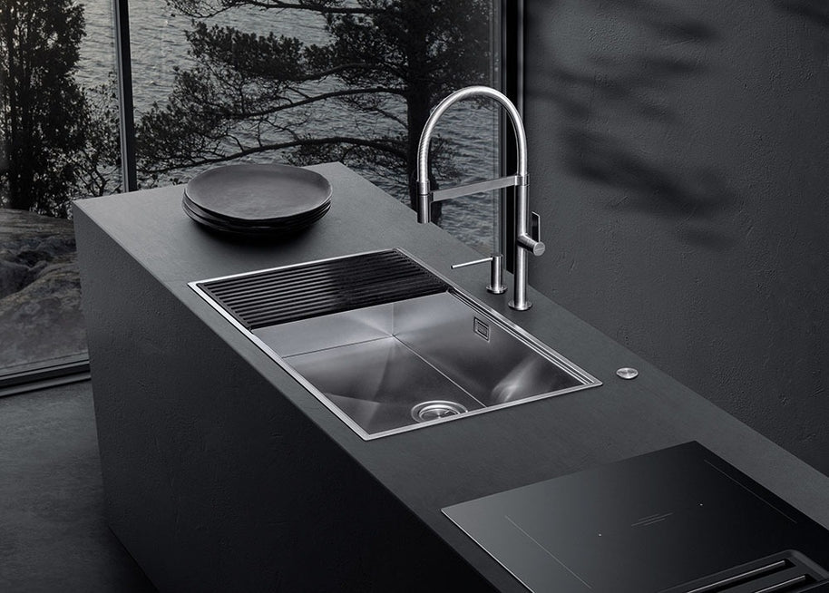 SQUARE BOWL R.0 WITH LOWERING FLUSH BUILT-IN 80X46CM INOX