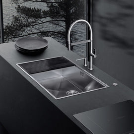 SQUARE BOWL R.0 WITH LOWERING FLUSH BUILT-IN 80X46CM INOX