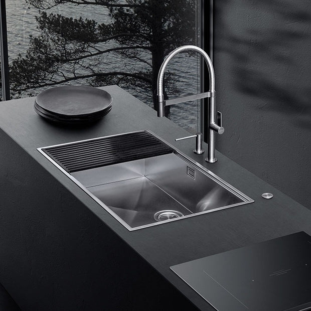 SQUARE BOWL R.0 WITH LOWERING FLUSH BUILT-IN 80X46CM INOX