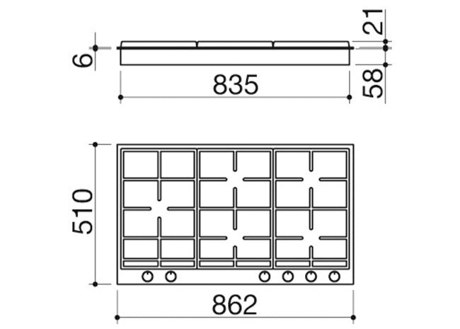B FREE BUILT IN HOB 90 CM 3+2 DR. BURNERS (1 PLUS AND 1 CHEF)