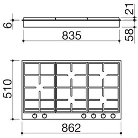B FREE BUILT IN HOB 90 CM 3+2 DR. BURNERS (1 PLUS AND 1 CHEF)