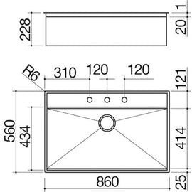 FLEXI SINK KIT FLUSH/BUILT-IN 86x56 1 BOWL INOX - SMART BLACK  POP UP