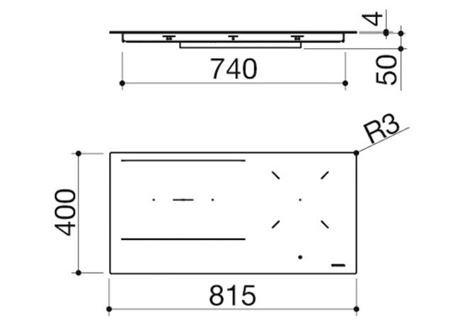 90 CM BUILT-IN AND FLUSH CITY HOB, 4 MM BLACK GLASS CERAMIC, 3 INDUCTION ZONES